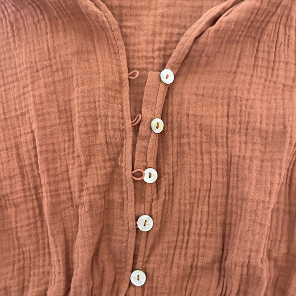 Jacks surf board gauze Rust Button-Up Romper - Picture 5 of 8
